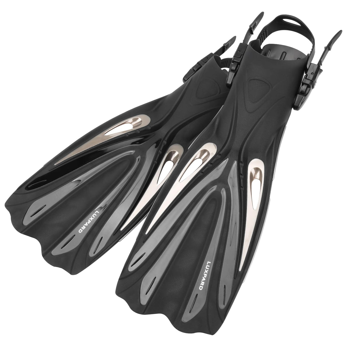 LUXPARD Diving Fins, Powerful Efficient Open Heel Scuba Diving Fins, Flippers for Snorkeling and Freediving with Adjustable Buckles