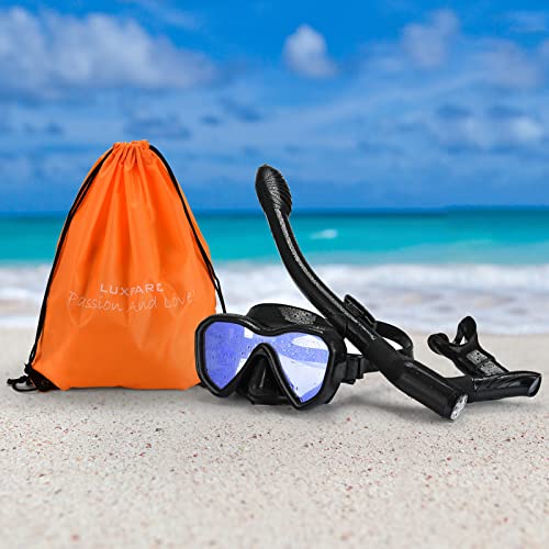 LUXPARD Snorkel Set, Anti-Fog Panoramic View Snorkel Mask and Anti-Leak Dry Snorkel Tube, Snorkeling Gear for Adult and Youth, Snorkel Kit Bag Included