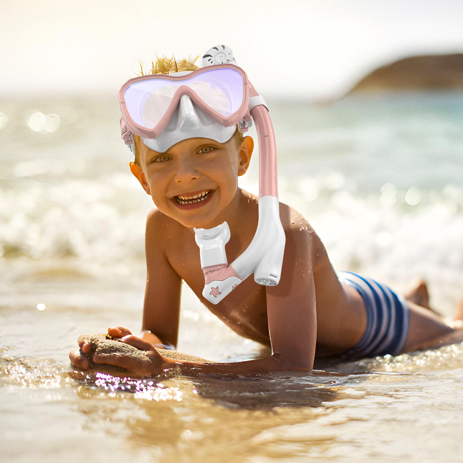 U PHITNIS Kids Snorkel Set - Dry Top Snorkeling Gear For Ages 4-14 With Anti-Fog Mask
