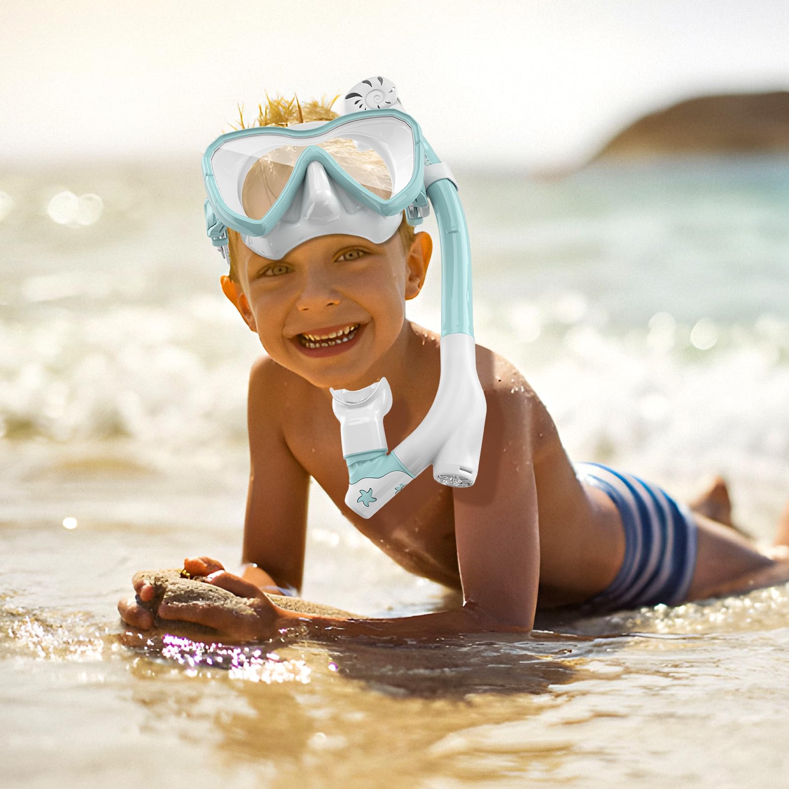 Seals Dry Snorkel Set For Kids Youth Junior, Anti-Fog Tempered Glass Snorkeling Mask, Anti Leak